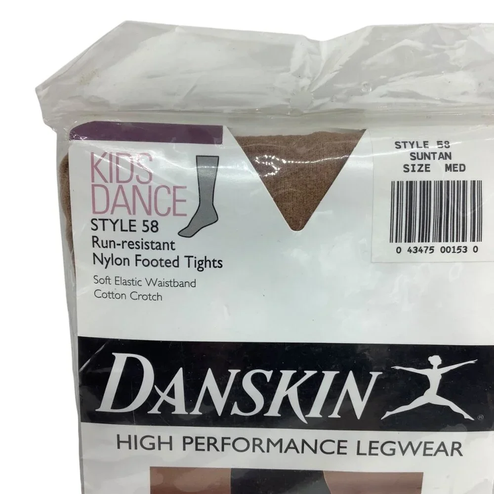 Vtg NEW Danskin Kids Dance Style 58‎ Nylon Footed Tights Suntan Medium Resistant